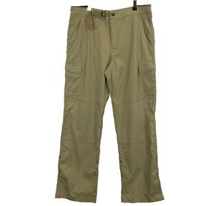 Prana Pants Mens Size Large Khaki Stretch Straight Leg Hiking Roll Snap Up